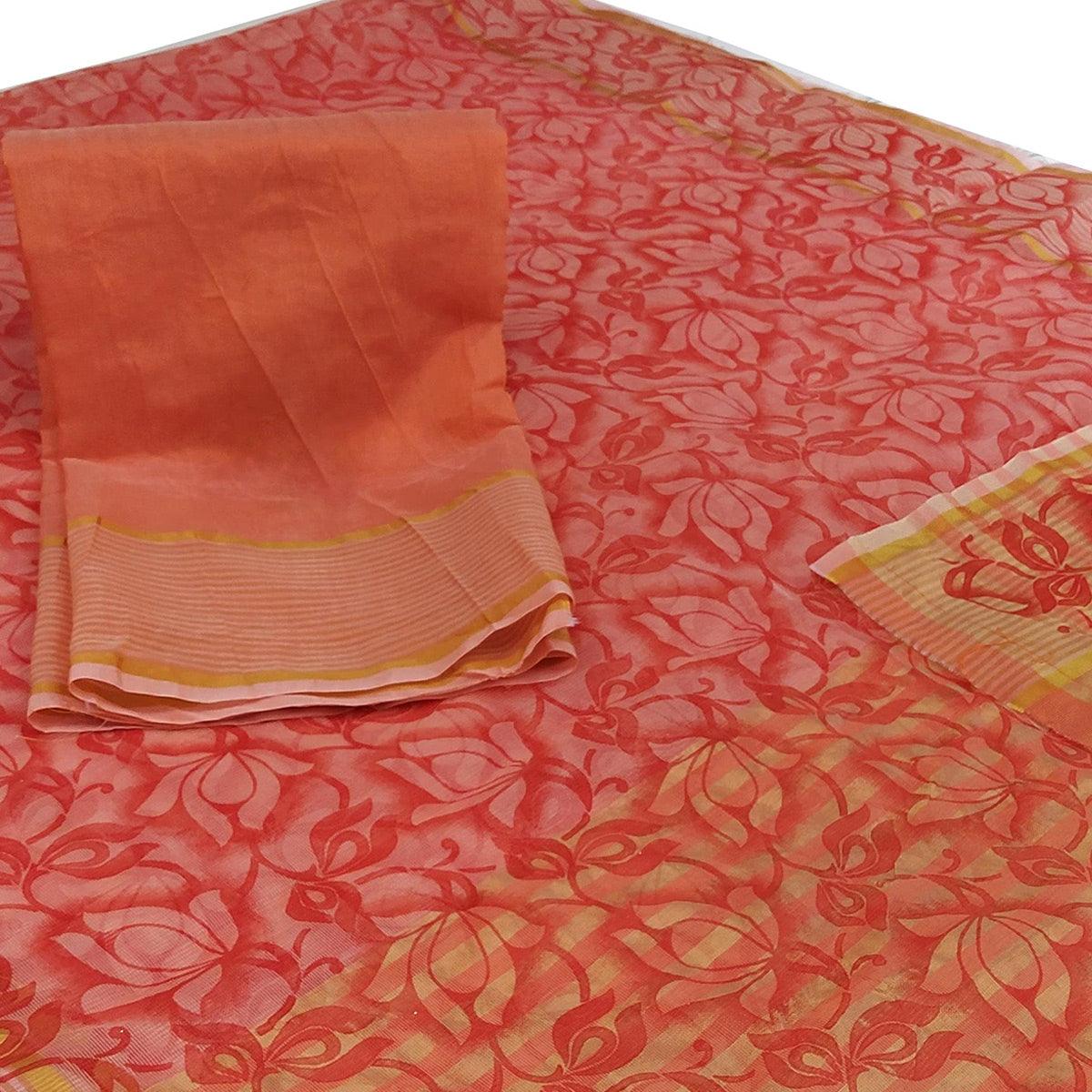 Marvellous Peach Colored Casual Wear Floral Printed Net Saree
