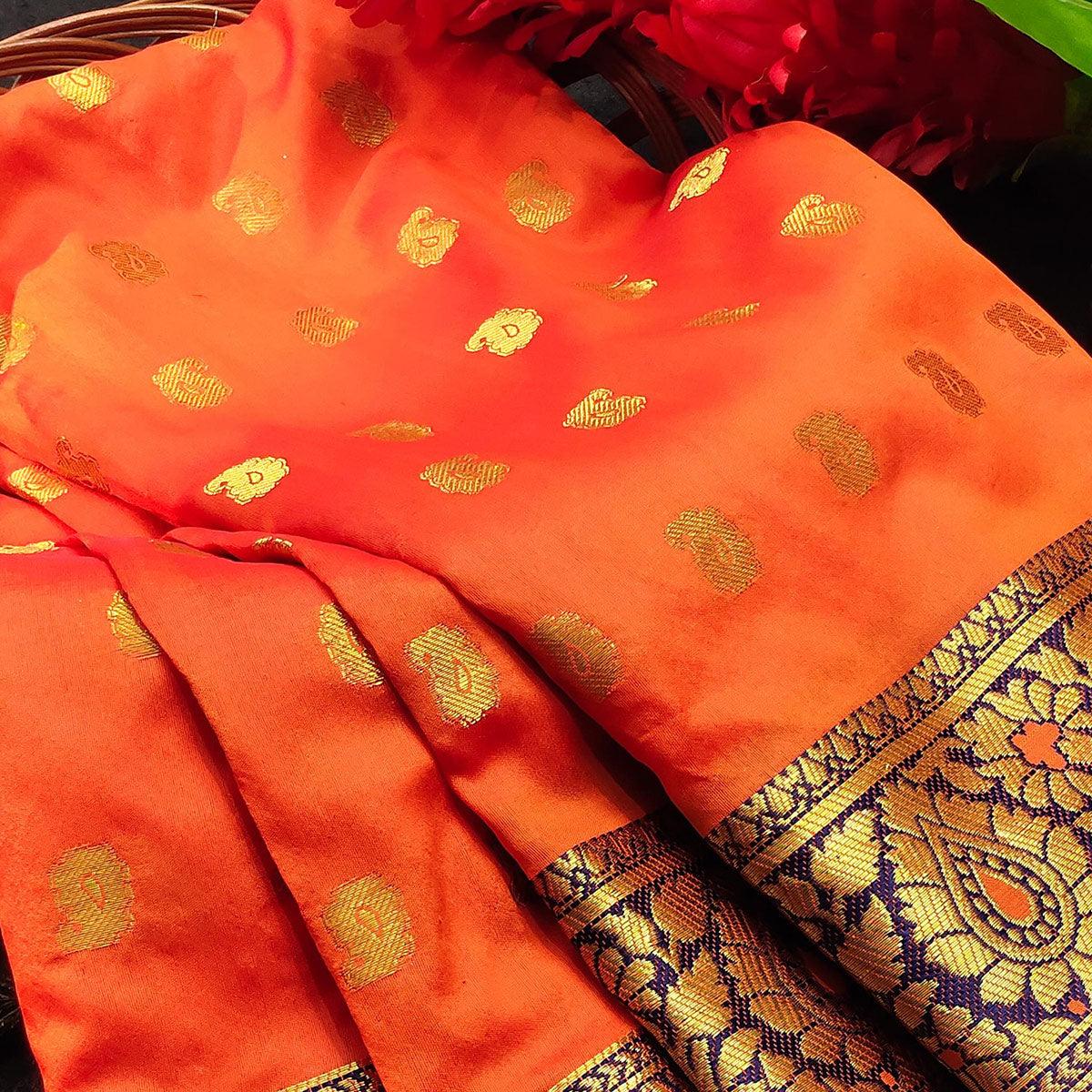 Marvellous Peach Colored Festive Wear Woven Kanjivaram Silk Saree