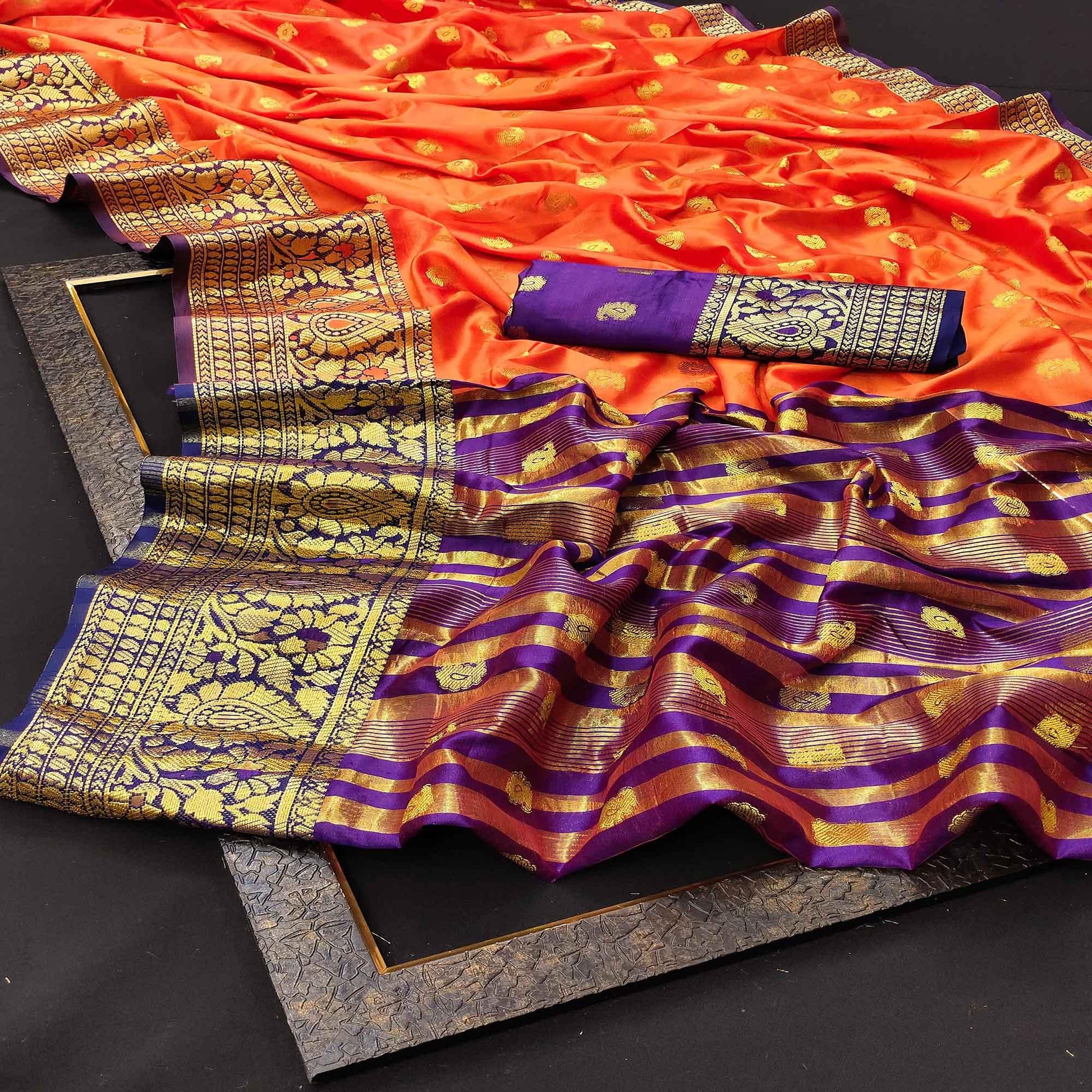 Marvellous Peach Colored Festive Wear Woven Kanjivaram Silk Saree