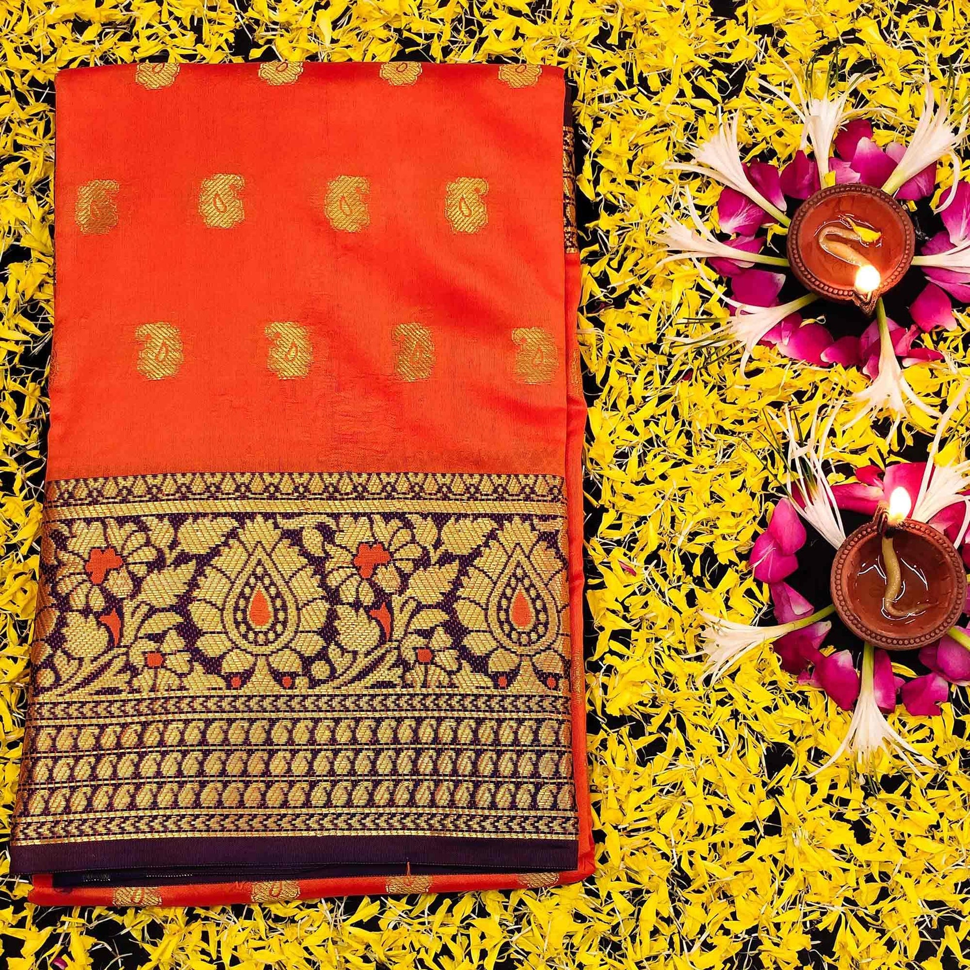 Marvellous Peach Colored Festive Wear Woven Kanjivaram Silk Saree