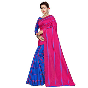Marvellous Pink-Blue Colored Casual Printed Cotton Silk Saree
