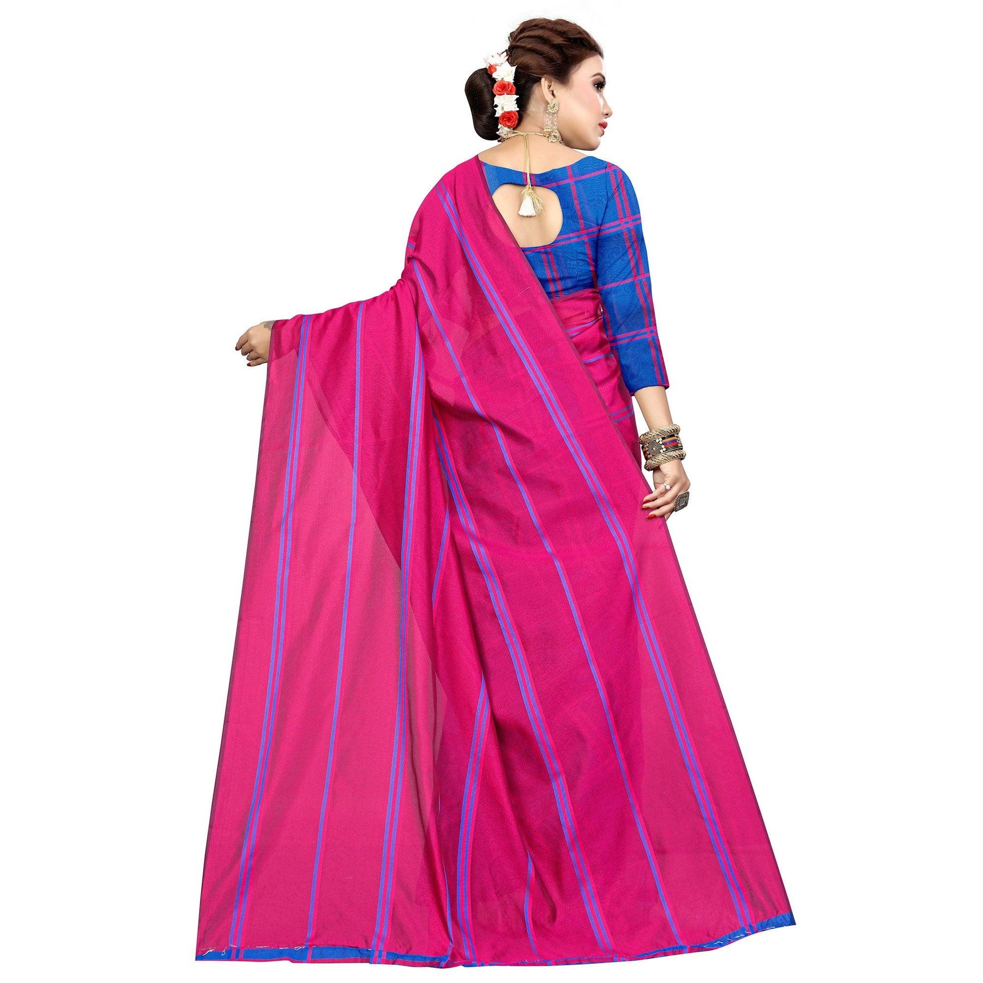 Marvellous Pink-Blue Colored Casual Printed Cotton Silk Saree