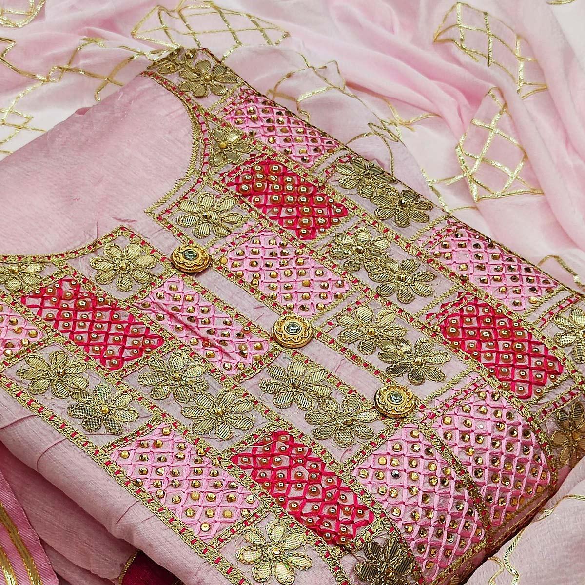 Marvellous Pink Colored Festive Wear Embroidered Heavy Modal Silk Dress Material