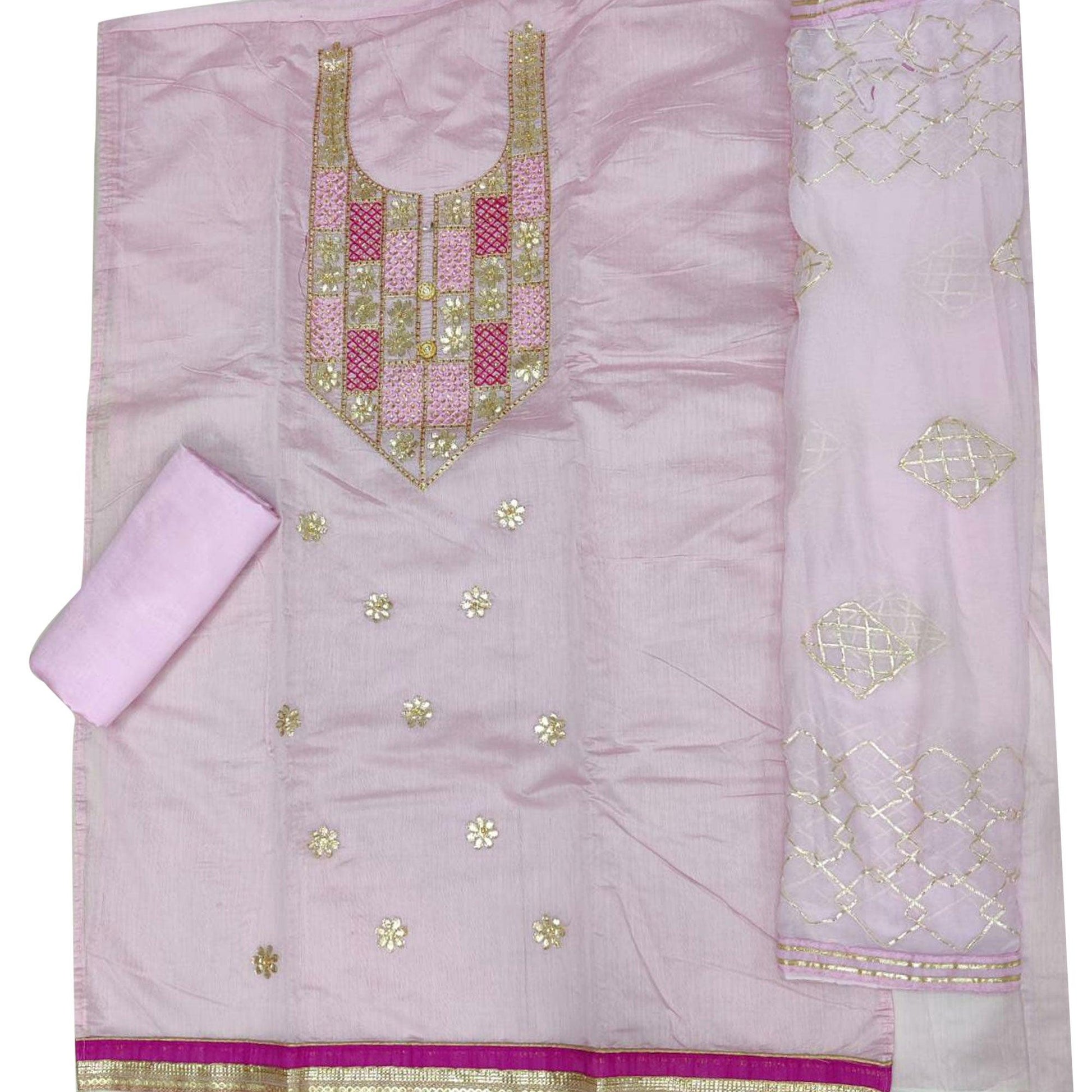 Marvellous Pink Colored Festive Wear Embroidered Heavy Modal Silk Dress Material