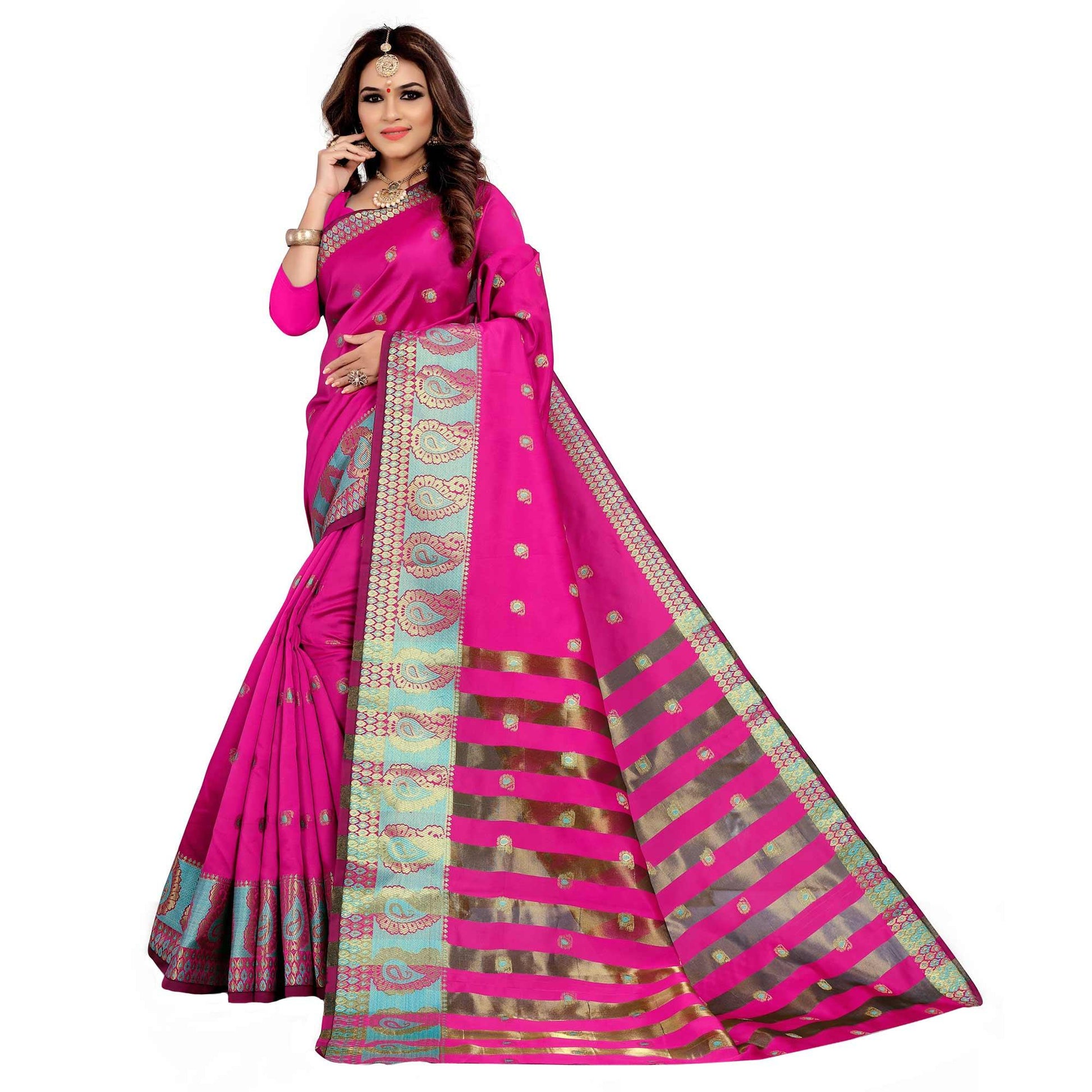 Marvellous Pink Colored Festive Wear Woven Silk Saree