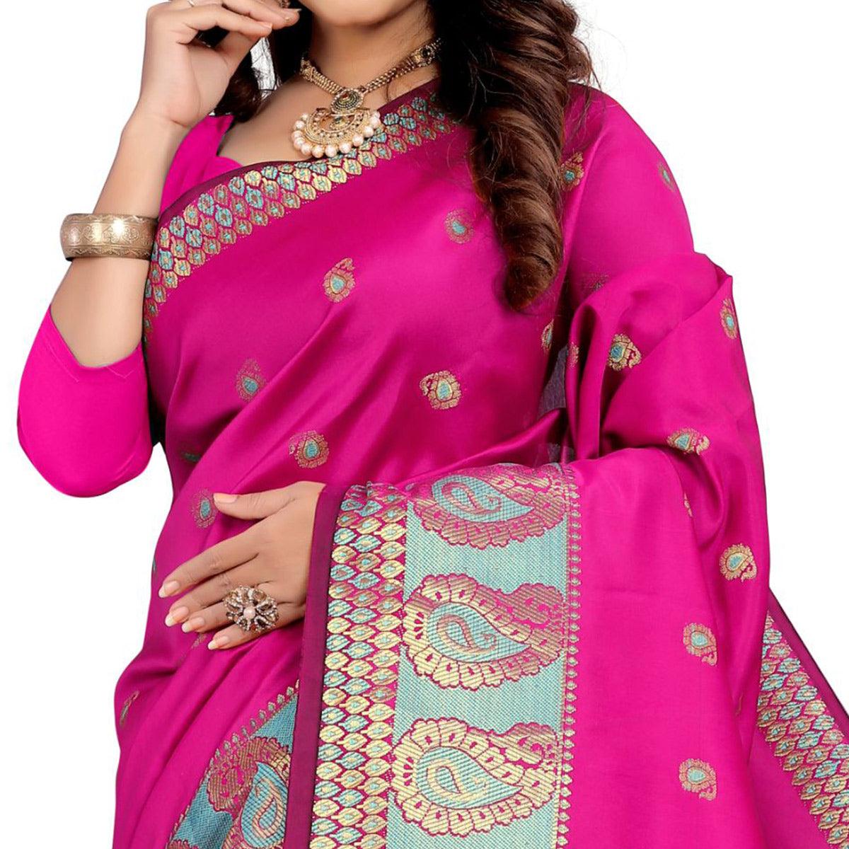 Marvellous Pink Colored Festive Wear Woven Silk Saree
