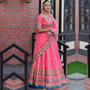 Marvellous Pink Colored Party Wear Embroidered Silk Lehenga Choli