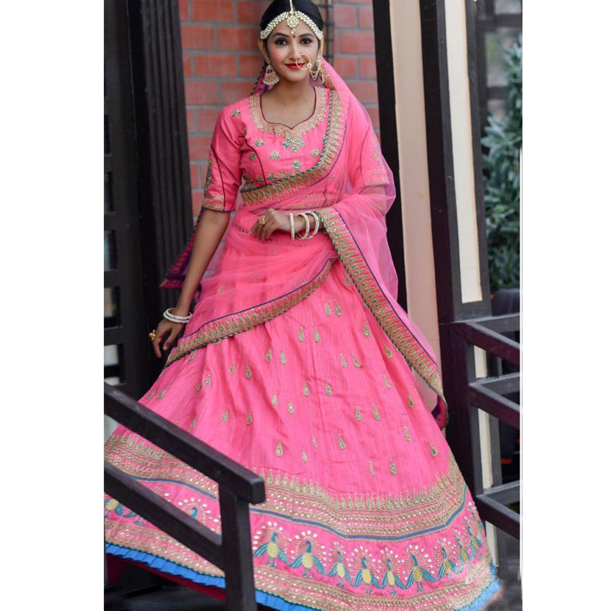 Marvellous Pink Colored Party Wear Embroidered Silk Lehenga Choli