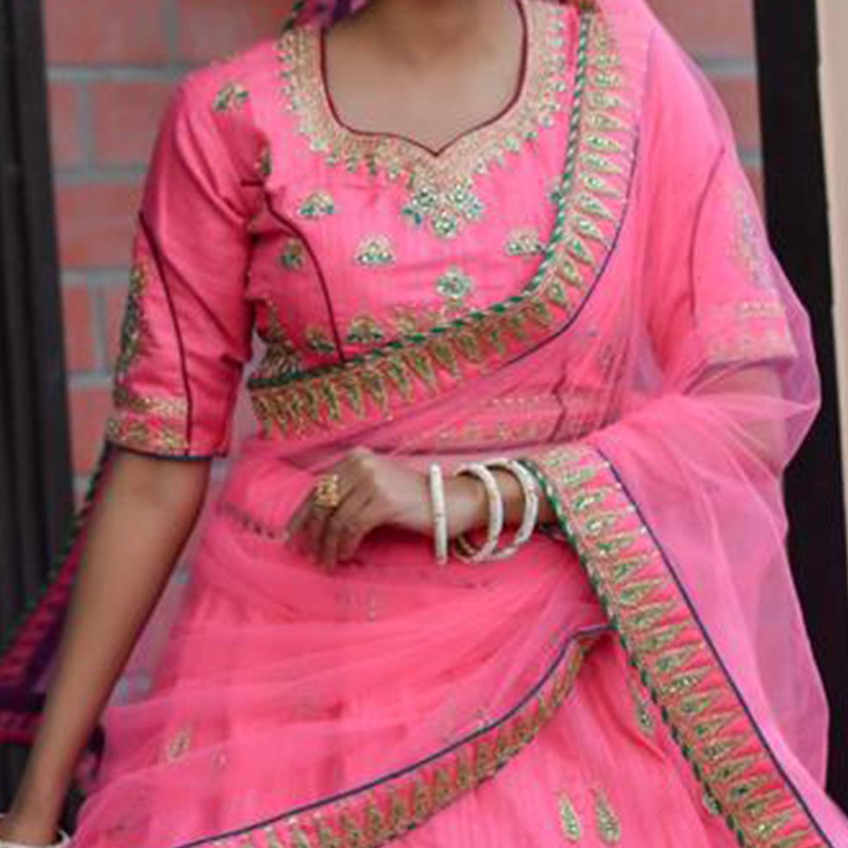 Marvellous Pink Colored Party Wear Embroidered Silk Lehenga Choli