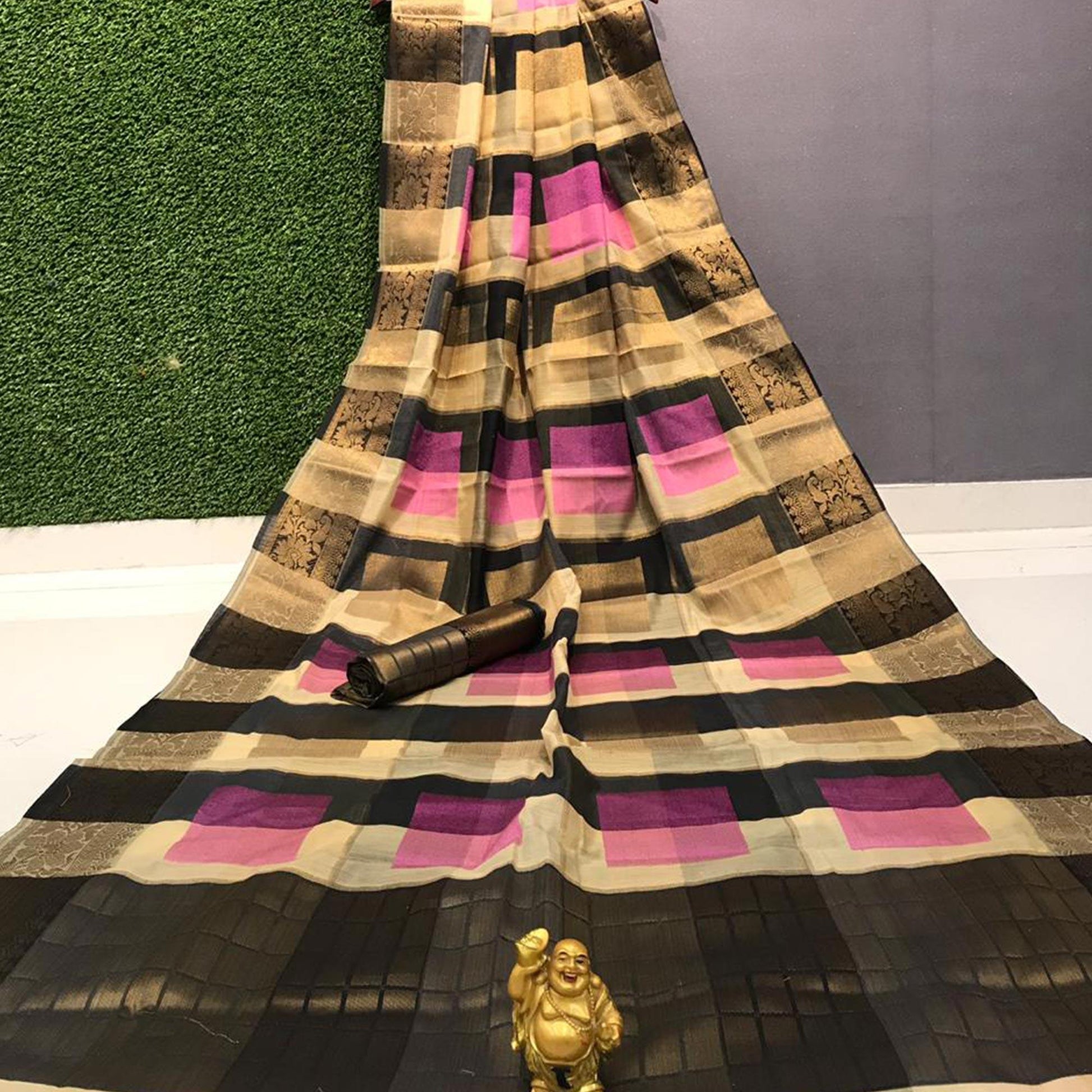 Marvellous Pink - Multi Colored Festive Wear Woven Soft Cotton Saree