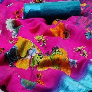 Marvellous Purple Colored Casual Wear Fancy Printed Linen Saree