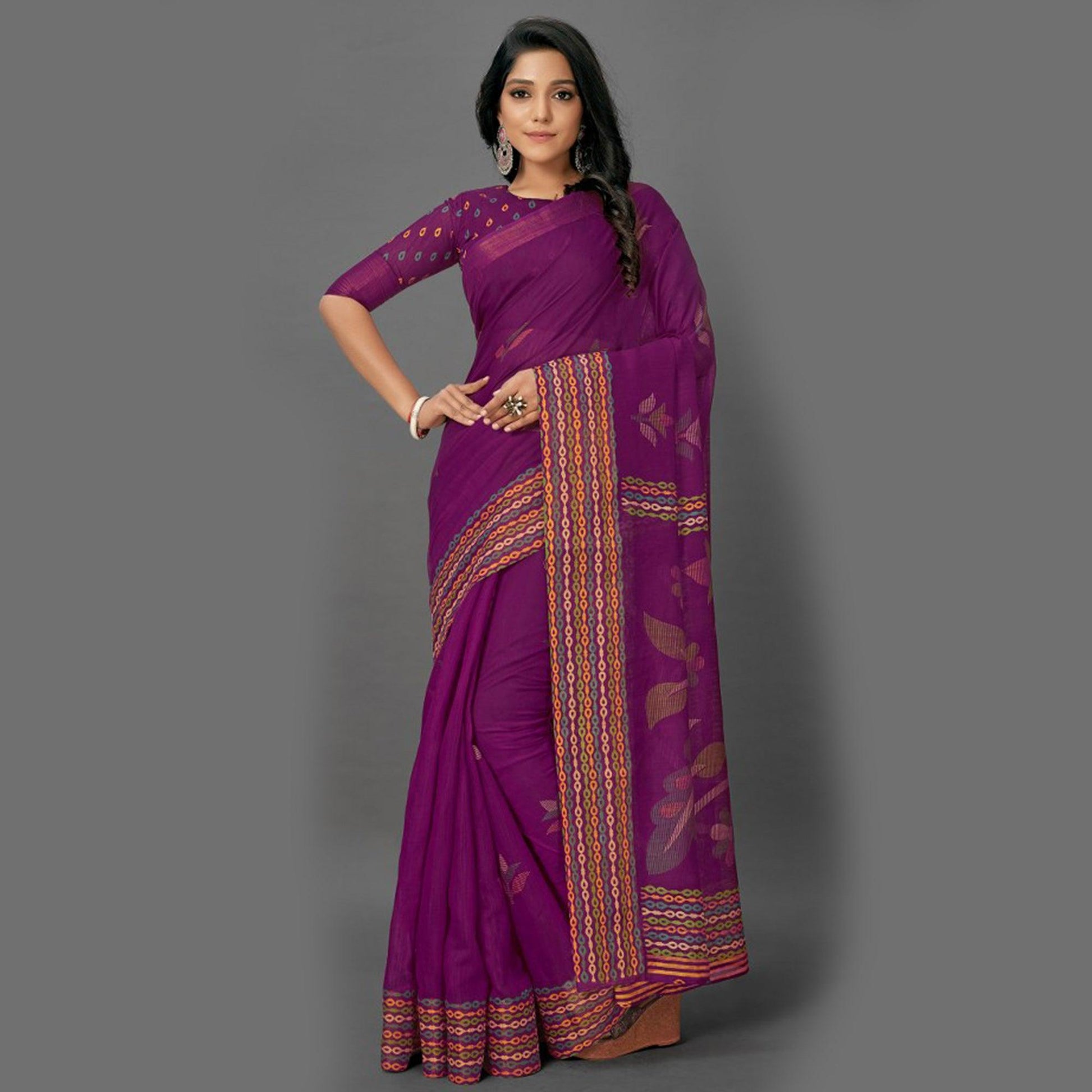 Marvellous Purple Colored Casual Wear Printed Cotton Saree