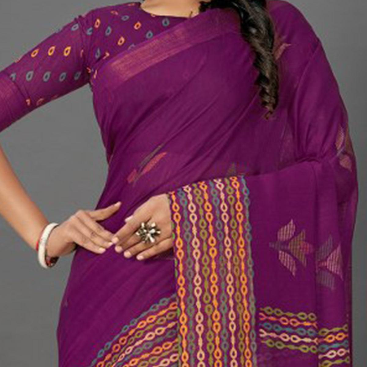 Marvellous Purple Colored Casual Wear Printed Cotton Saree
