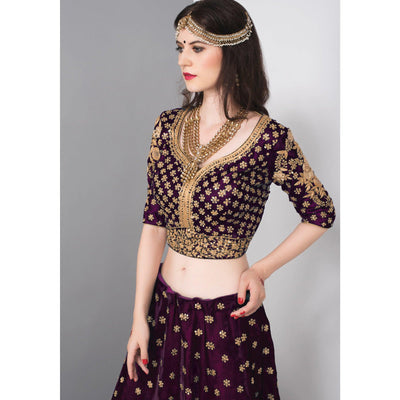 Marvellous Purple Colored Partywear Embroidered Pure Velvet Lehenga Choli
