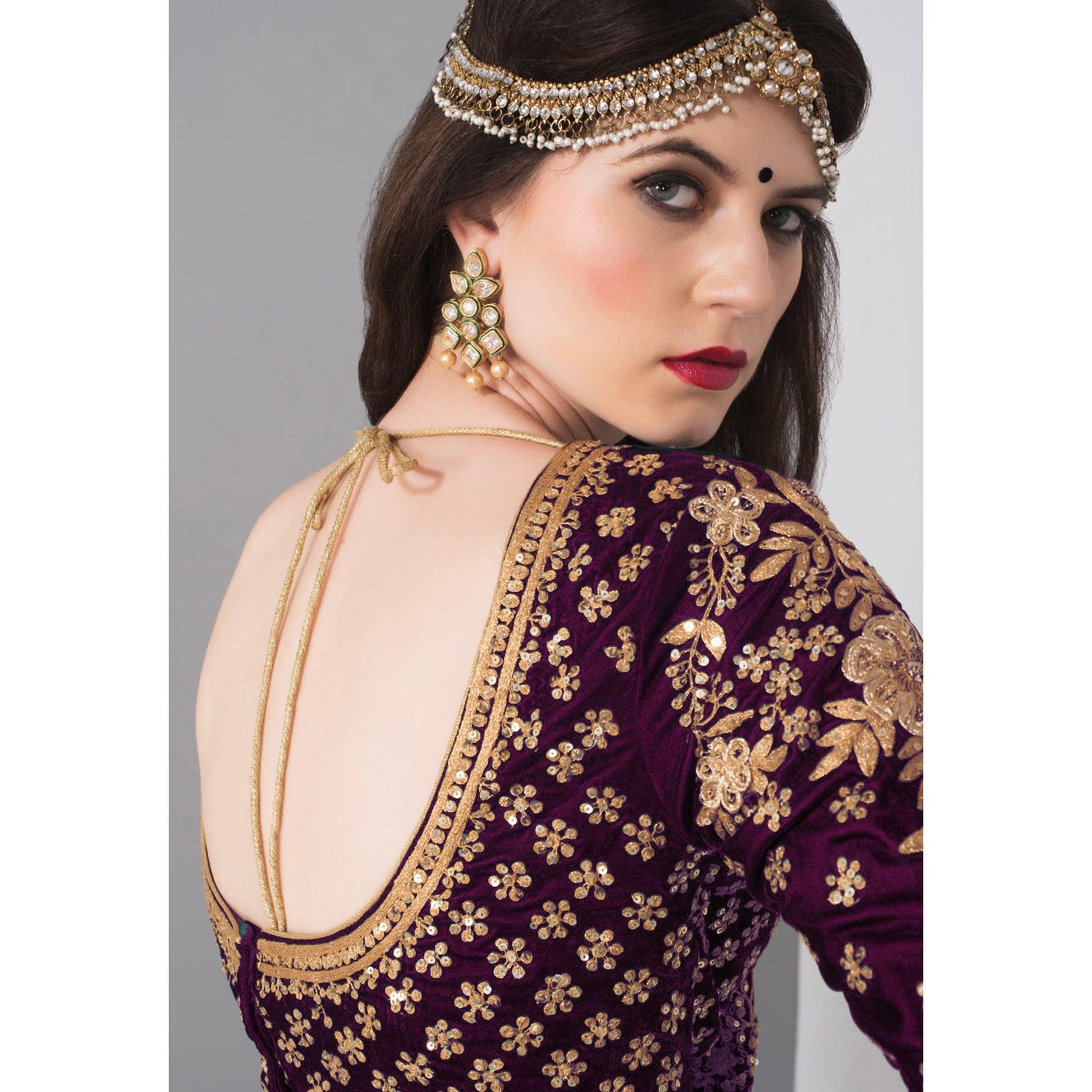 Marvellous Purple Colored Partywear Embroidered Pure Velvet Lehenga Choli