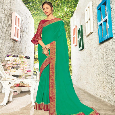 Marvellous Sea Green Coloured Party Wear Embroidered Chiffon Saree