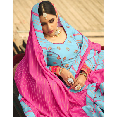 Marvellous Sky Blue Coloured Wedding Wear Designer Stone Work Heavy Silk Lehenga Choli