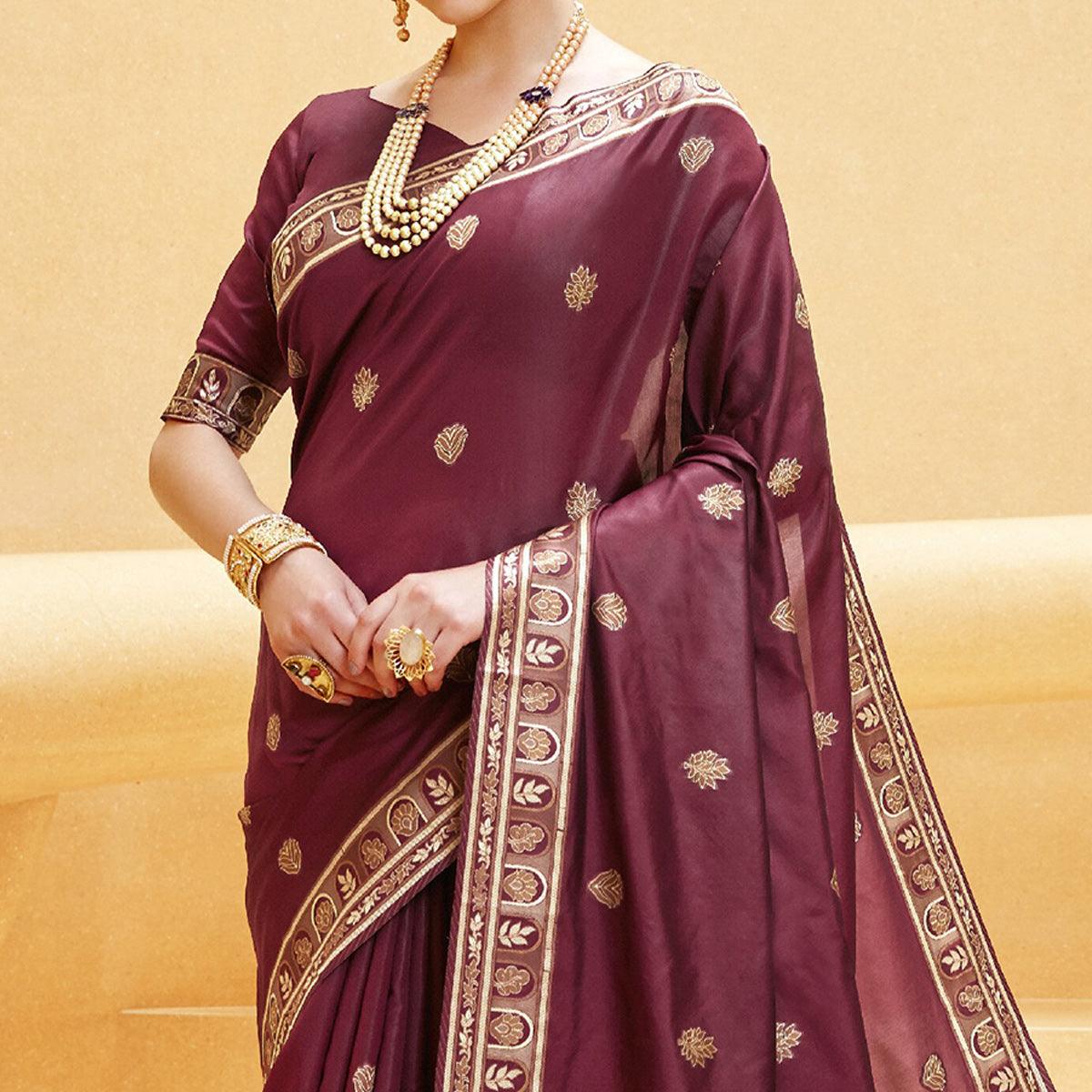 Marvellous Wine Colored Party Wear Printed Silk Saree