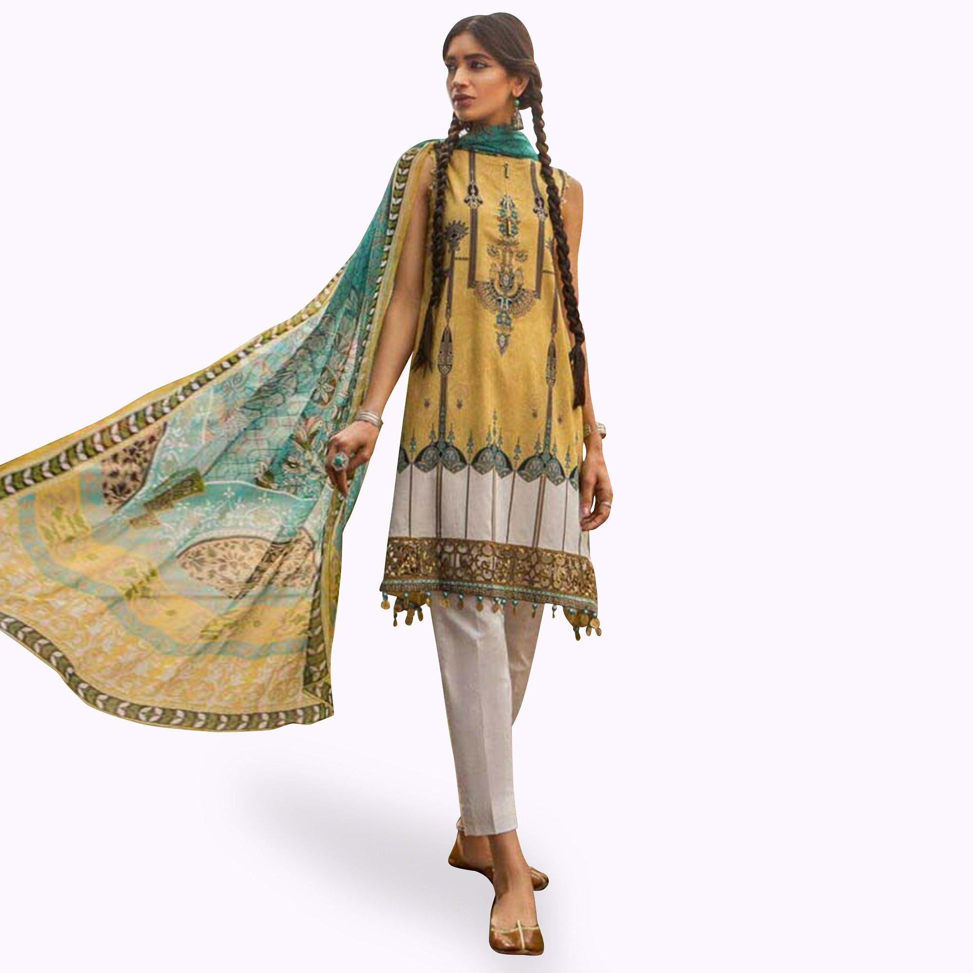 Marvellous Yellow Colored Partywear Embroidered Cotton Suit