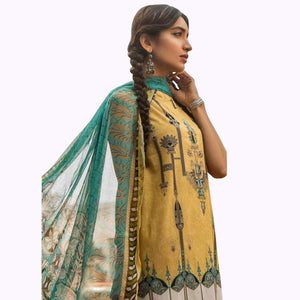 Marvellous Yellow Colored Partywear Embroidered Cotton Suit