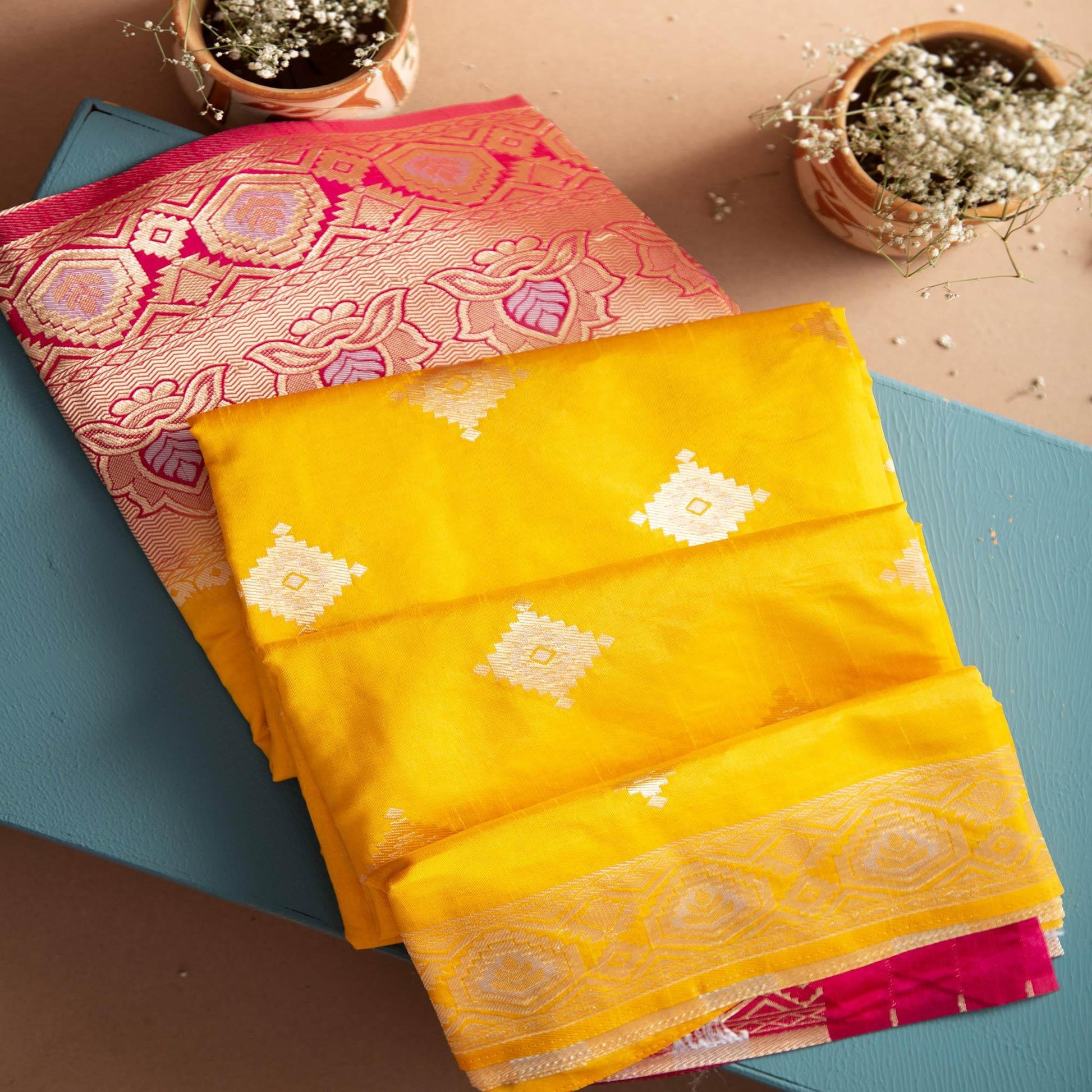Marvellous Yellow Coloured Partywear Paithani Style Meenakari Weaving Doola Silk Saree