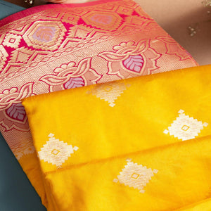 Marvellous Yellow Coloured Partywear Paithani Style Meenakari Weaving Doola Silk Saree