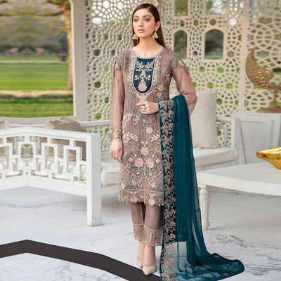 Matalic Festive Wear Floral Embroidered Straight Style Faux Georgette Palazzo Suit