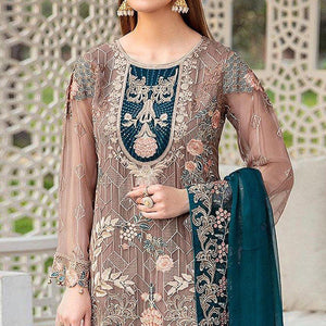 Matalic Festive Wear Floral Embroidered Straight Style Faux Georgette Palazzo Suit