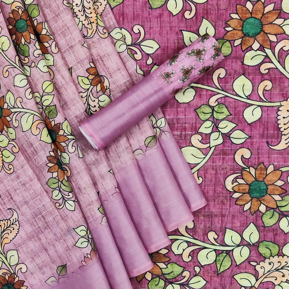 Mauve Casual Wear Digital Floral Printed Cotton Silk Saree