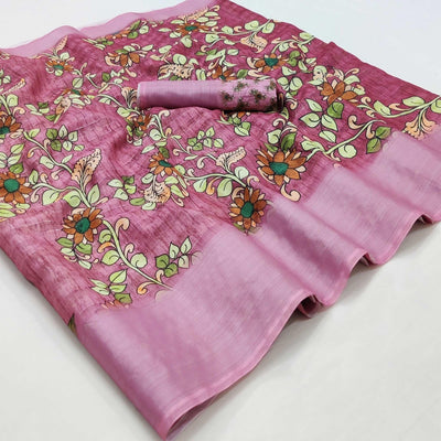 Mauve Casual Wear Digital Floral Printed Cotton Silk Saree