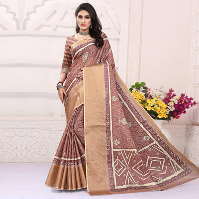 Mauve Casual Wear Digital Printed Cotton Silk Saree