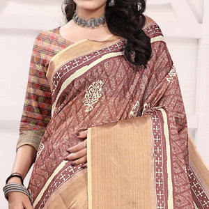 Mauve Casual Wear Digital Printed Cotton Silk Saree