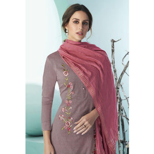 Mauve Casual Wear Embroidered Cotton Suit