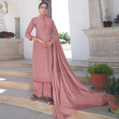Mauve Casual Wear Embroidered Pure Modal Viscose Palazzo Suit