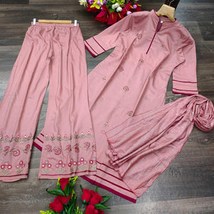 Mauve Casual Wear Embroidered Pure Modal Viscose Palazzo Suit