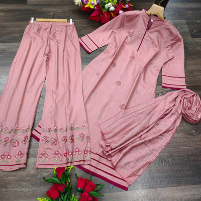 Mauve Casual Wear Embroidered Pure Modal Viscose Palazzo Suit