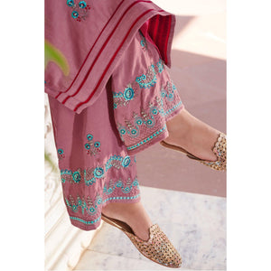 Mauve Casual Wear Embroidered Pure Modal Viscose Palazzo Suit