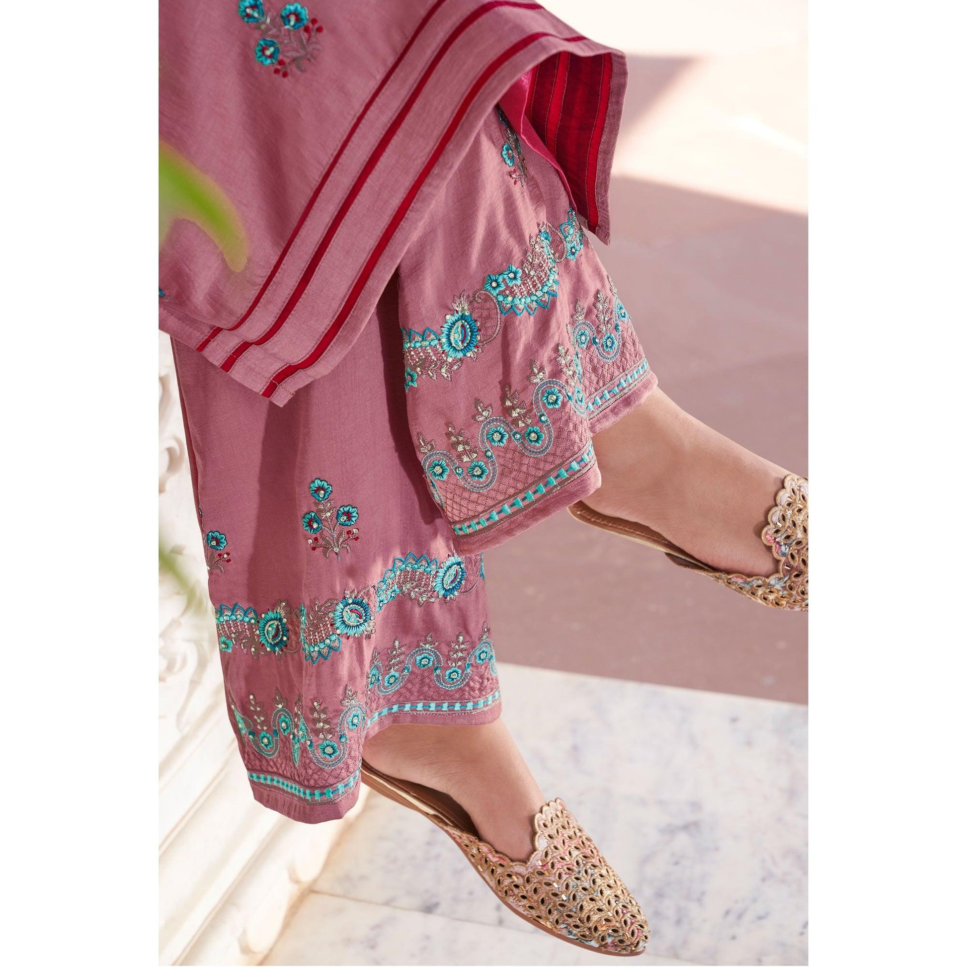 Mauve Casual Wear Embroidered Pure Modal Viscose Palazzo Suit