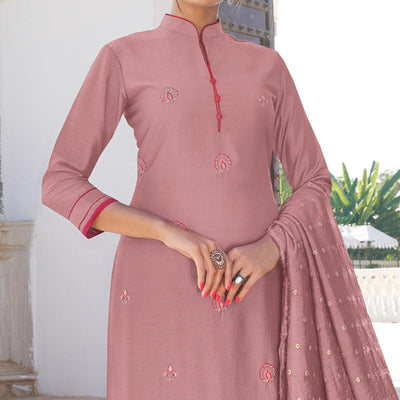 Mauve Casual Wear Embroidered Pure Modal Viscose Palazzo Suit
