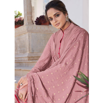 Mauve Casual Wear Embroidered Pure Modal Viscose Palazzo Suit