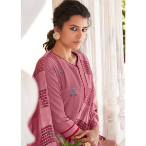 Mauve Casual Wear Embroidered Pure Modal Viscose Palazzo Suit