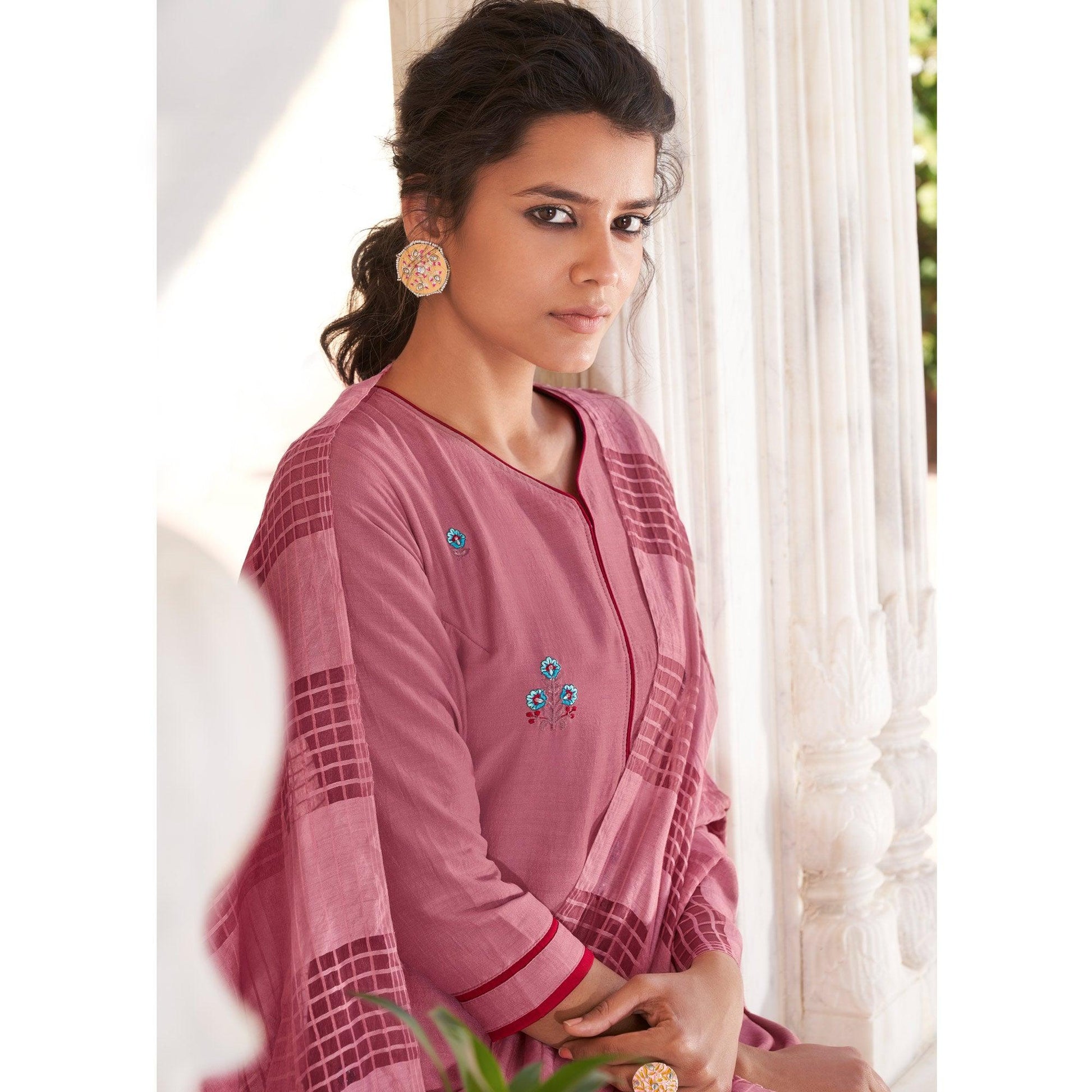 Mauve Casual Wear Embroidered Pure Modal Viscose Palazzo Suit