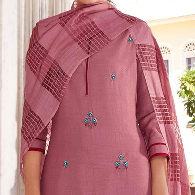 Mauve Casual Wear Embroidered Pure Modal Viscose Palazzo Suit