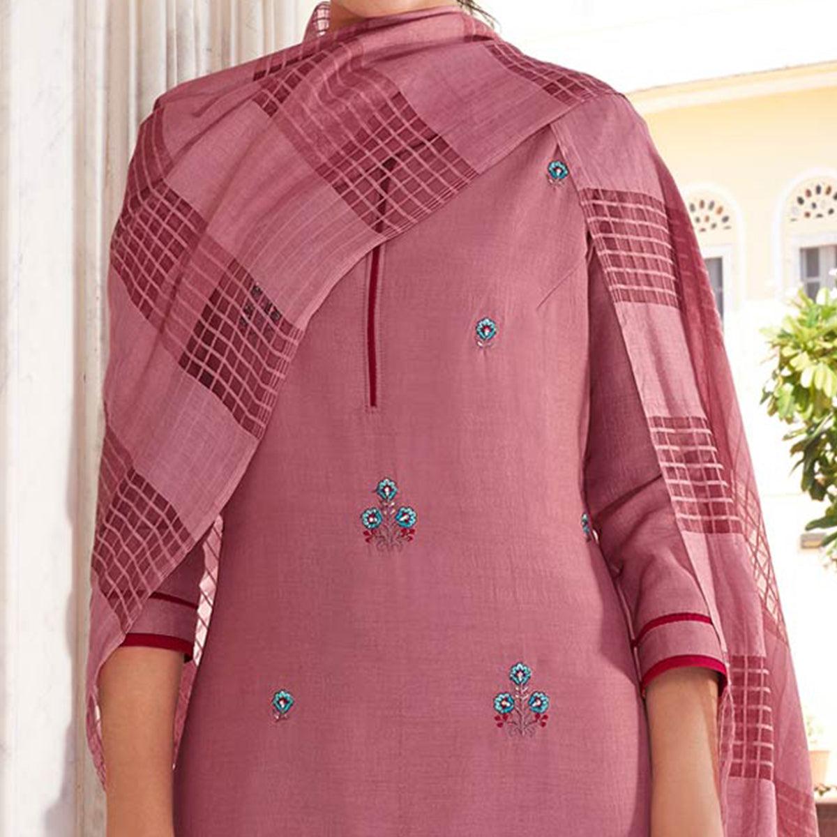 Mauve Casual Wear Embroidered Pure Modal Viscose Palazzo Suit
