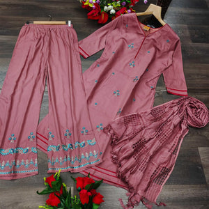 Mauve Casual Wear Embroidered Pure Modal Viscose Palazzo Suit