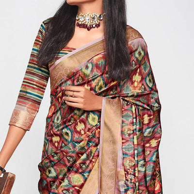 Mauve Casual Wear Printed Soft Art Silk Saree
