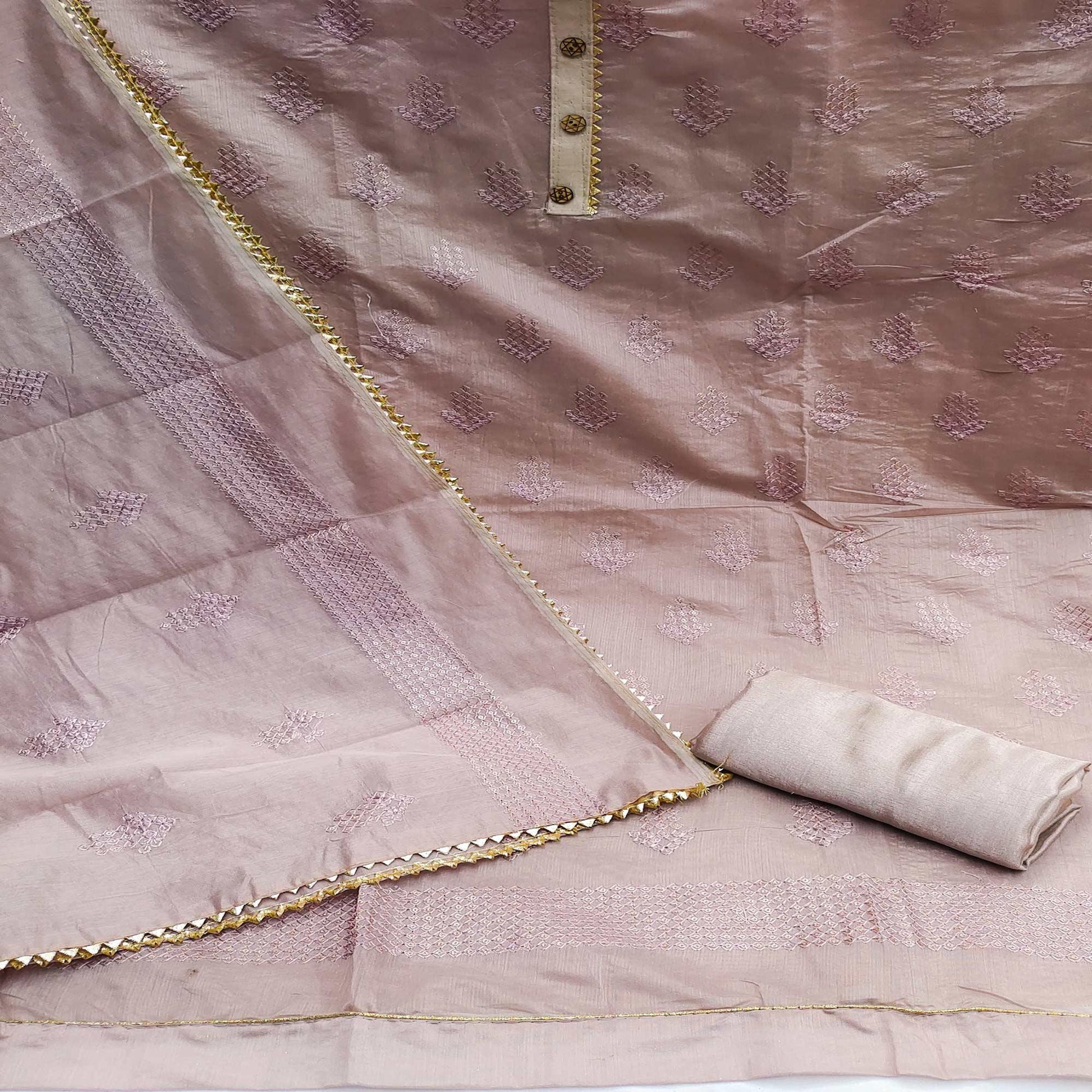 Mauve Casual Wear Sequins Embroidered Chanderi Dress Material