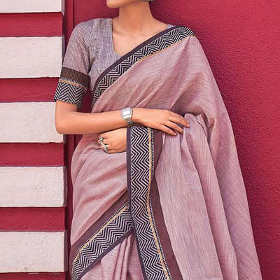 Mauve Casual Wear Solid Linen Saree