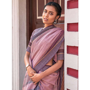 Mauve Casual Wear Solid Linen Saree