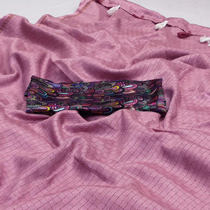 Mauve Checks Printed Jute Saree